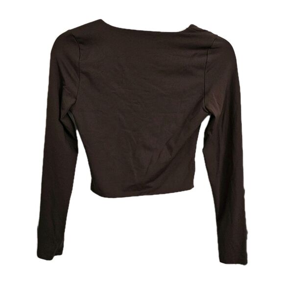 Aritzia‎ Babaton Blouse Small Mocha Brown Contour V-Neck Longsleeve Crop Stretch - Picture 6 of 9